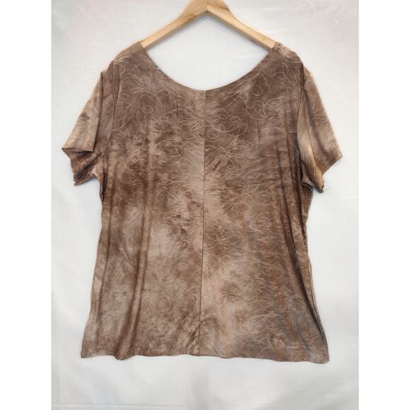 Shannon Ford New York Scoop Neck Embroidered Distressed Brown Tan Blouse Size 1X - Picture 3 of 5